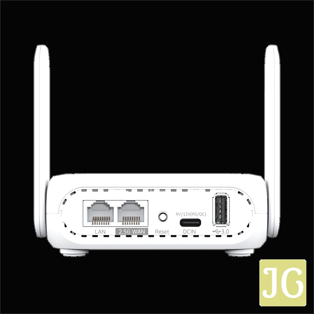 Back view of the ASUS RT-BE58 Go router showing its input/output ports.