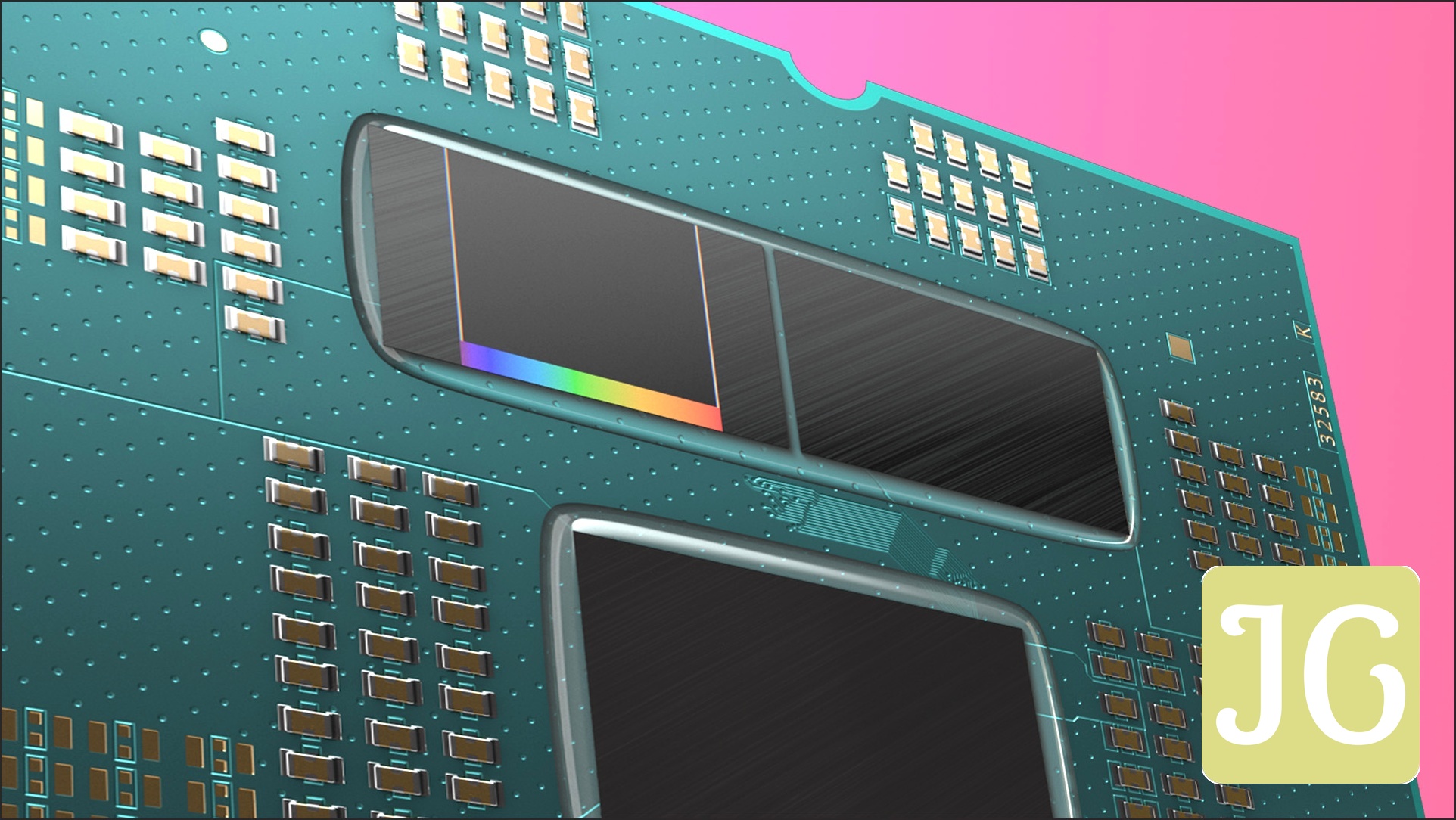 AMD 3D V-Cache stacked chips up close render
