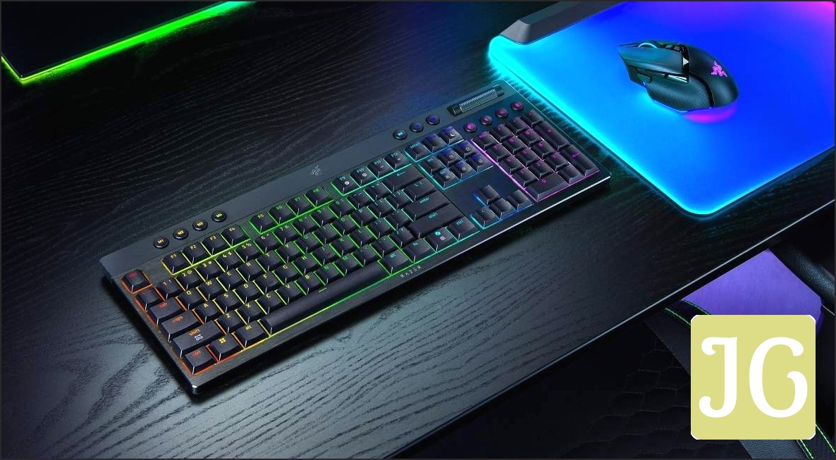 A promotional image showcasing the sleek design and vibrant Razer Chroma RGB lighting of the Razer BlackWidow V4 Low-profile HyperSpeed keyboard.