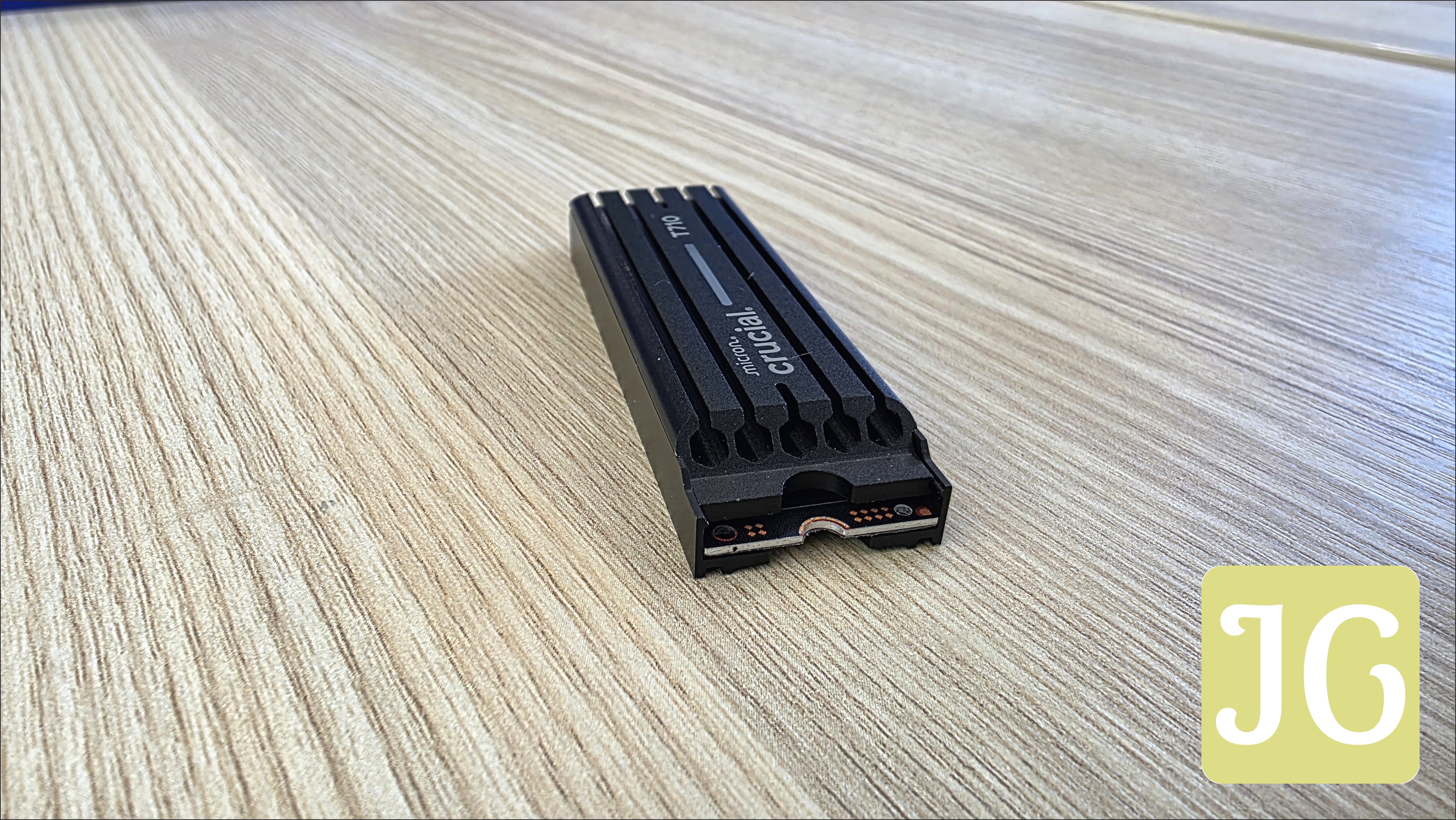 Crucial T710 PCIe 5.0 SSD with a black heatsink.