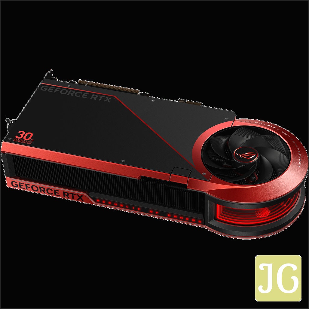 Annotated diagram of ASUS ROG Matrix RTX 5090 showing power connectors