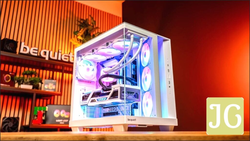 be quiet! Light Base 500 white chassis with annotations.