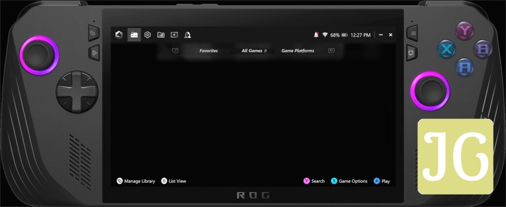 The front view of ROG ALLY X