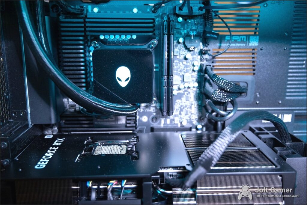 Underside view of Alienware Area-51 laptop showing glass window and fans