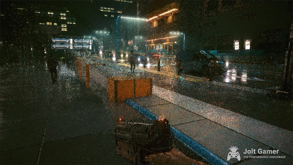 Cyberpunk 2077 with traditional denoising artifacts