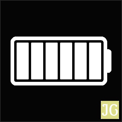 A stylized image of a battery, with all of the sectors showing full charge.