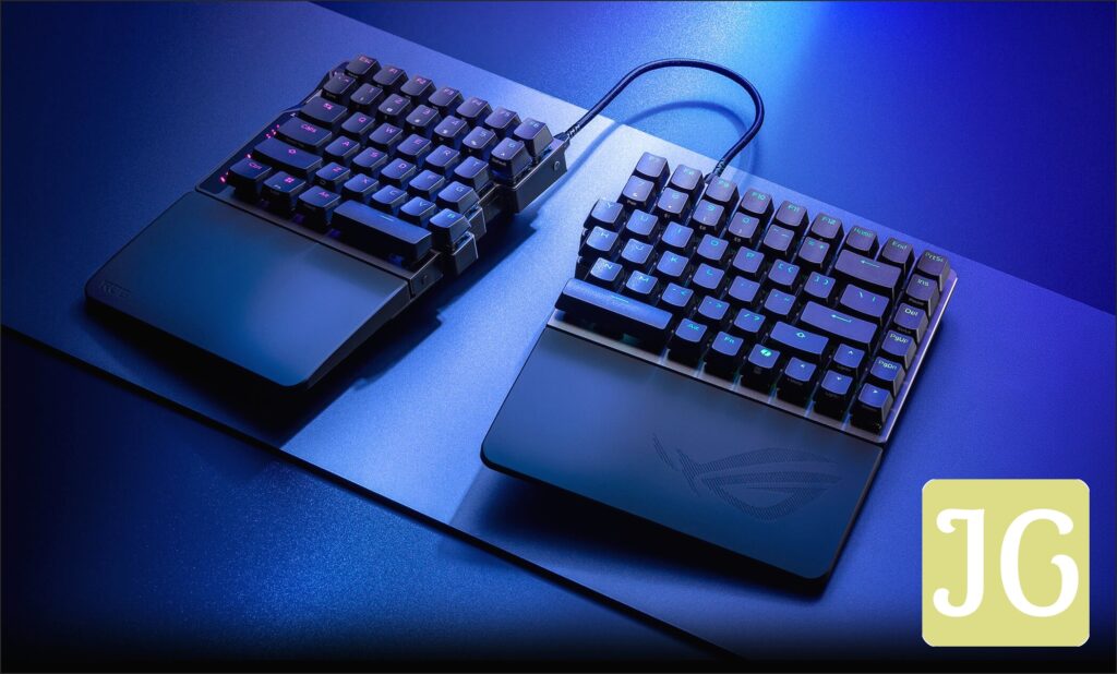 ROG Falcata placed on a surface with aesthetic ambient light