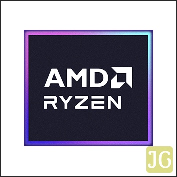 AMD Ryzen logo on a black background, with teal and pink accent colors.