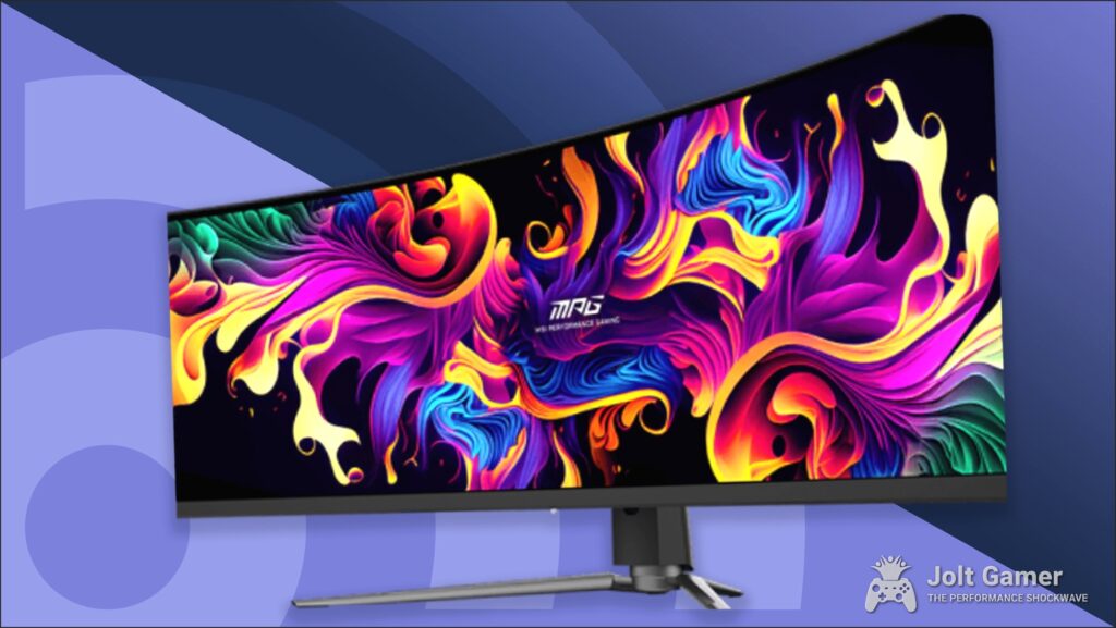 An MSI MPG 491CQP, the best ultrawide monitor overall, against a techradar background