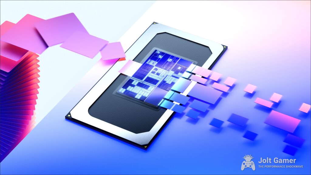 A stylized, promotional render for Intel's Panther Lake processors