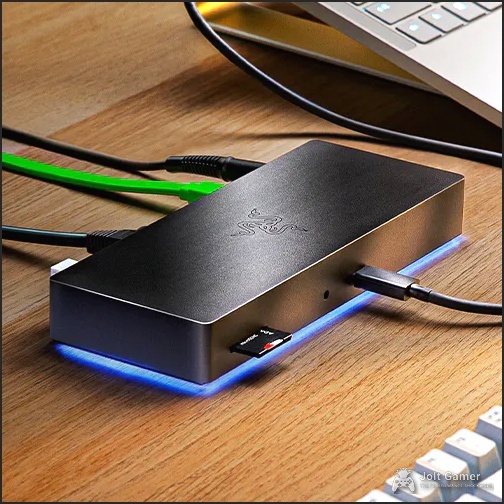 Razer Thunderbolt 4 Dock Chroma, demonstrating accessory compatibility.