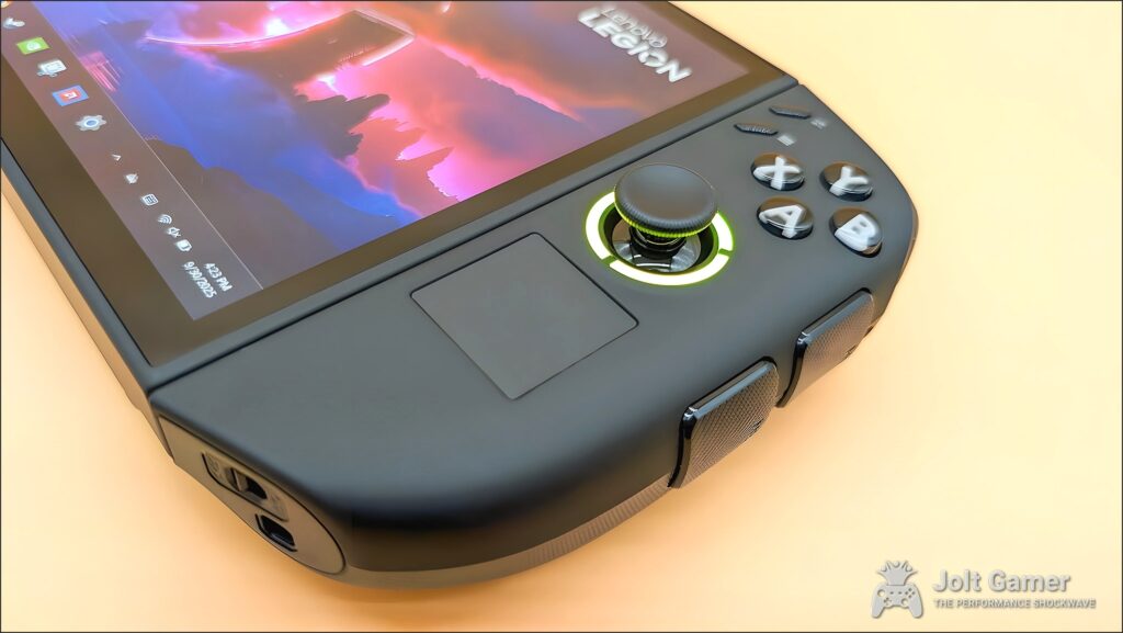 A closeup of the left controller while connected to the Lenovo Legion Go 2.
