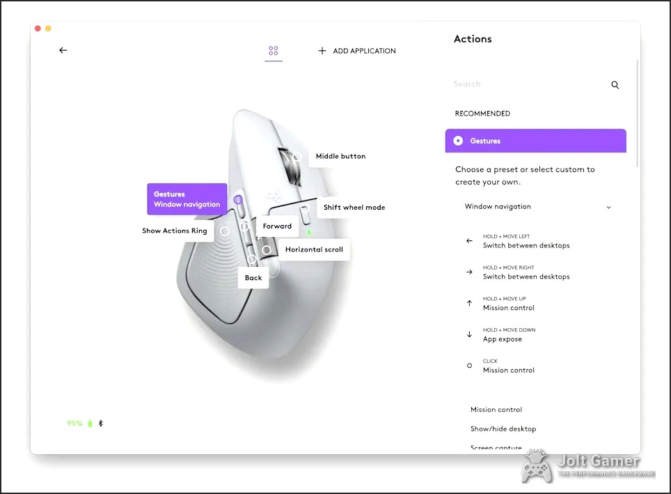 Logi Options+ app customization interface